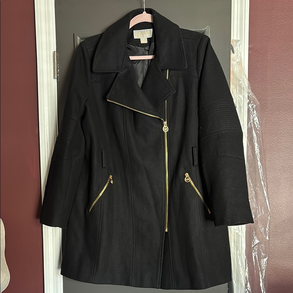 🖤MICHAEL KORS Black Wool Blend Jacket with Gold Accents